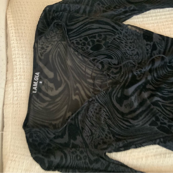 I.AM.GIA Amina Black Sheer Animal Print Lace Up Mini Dress Flare Sleeve Small - Picture 9 of 10